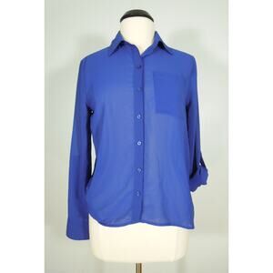 AEROPOSTALE Blouse M MEDIUM Juniors Sheer High-Low Button Front